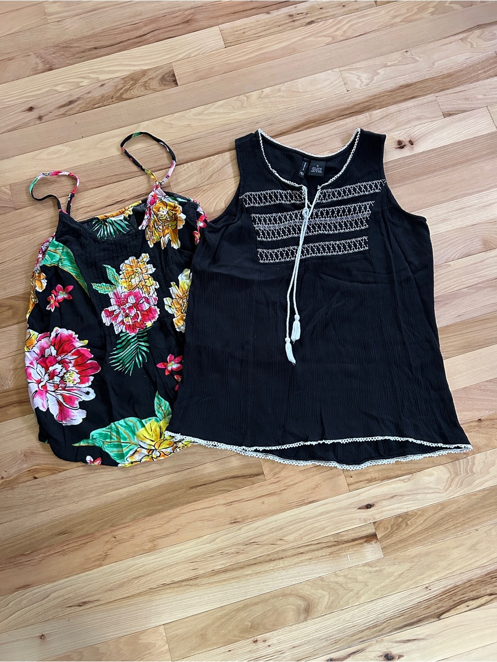 Old Navy Black Floral Smocked Halter Tank